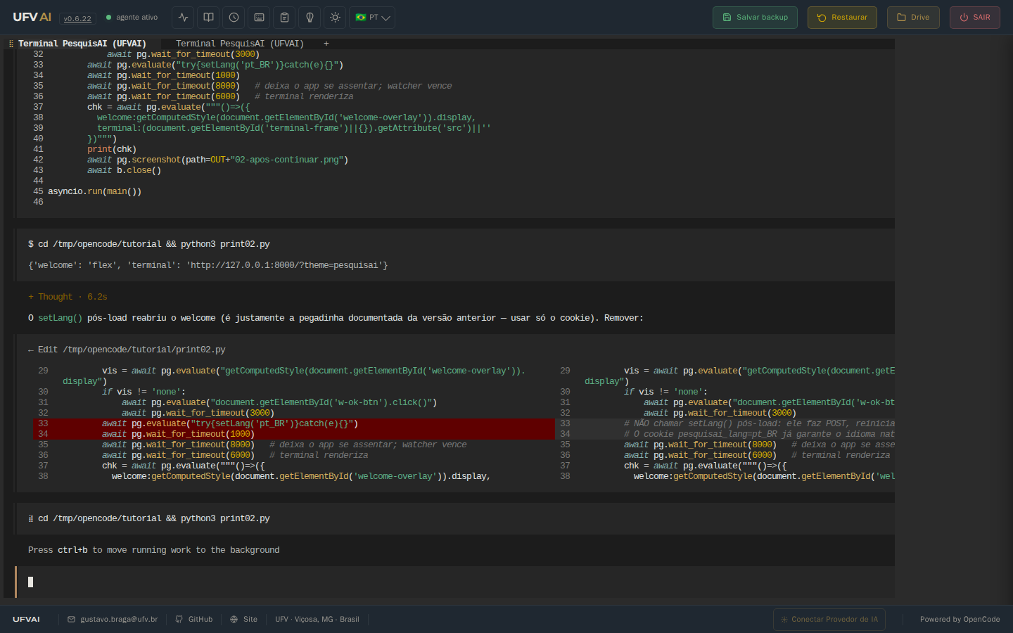 Interface após confirmar o usuário